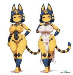 animal_crossing ankha ankha_(animal_crossing) anthro big_breasts cat_ears cat_girl cat_tail catgirl egyptian furry furry_female furry_only multiple_views naked naked_female nintendo nintendo_switch nipples paws pink_nipples robot robot_girl semi-transparent two_versions white_dress