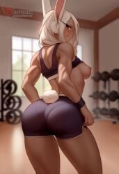 1girls 2d abs ai_generated areolae ass big_ass big_breasts boku_no_hero_academia breasts cleavage dark-skinned_female dark_skin erophoenix female female_focus full_body gym looking_at_viewer mirko miruko muscle muscular_female my_hero_academia navel nipples patreon_username solo solo_female sports_bra thick thick_thighs toned uncensored