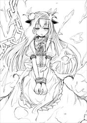 blush bondage chain chains clothed cum dress fechirin female female_only hat human long_hair monochrome open_mouth saliva sketch solo tenshi_hinanawi touhou