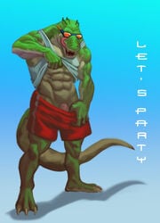 1boy abs anthro barefoot biceps blazingifrit claws clothed clothing crocodile english_text eyewear glasses league_of_legends male male_only manly muscles open_mouth pecs penis pool_party_renekton pool_party_series renekton reptile scalie sharp_claws sharp_teeth shirt shorts solo standing teeth text toe_claws tongue tongue_out undressing vein veiny_penis video_games