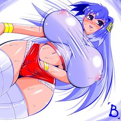 amano_taiki blue_eyes blue_hair blush breasts clothed erect_nipples hand_in_panties huge_breasts long_hair masturbation nipples nt-tan os-tan see-through shi_osuta_ooyake sweat sweaty thick_thighs thighhighs tight_clothes tight_clothing wet_shirt wide_hips