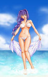 bikini braid hair_intakes kanon milf minase_akiko sarong see-through swimsuit water wink