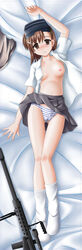 00s 1girls 2009 ass_visible_through_thighs blush breasts brown_eyes brown_hair cameltoe clone dakimakura empty_eyes final_(artist) footwear full_body gluteal_fold gun head_mounted_display kneehighs long_image loose_socks misaka_imouto open_clothes open_shirt panties rifle school_uniform schoolgirl shirt short_hair skirt skirt_lift sniper_rifle socks striped striped_panties tall_image teenage_girl teenager thigh_gap thighs to_aru_kagaku_no_railgun to_aru_majutsu_no_index tokiwadai_school_uniform underwear weapon white_socks young