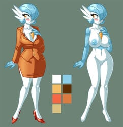 1girls amber_eyes big_breasts blazer blush breasts business_suit business_woman cameltoe clothed clothing crovirus female female_gardevoir female_only gardevoir heels high_heels model_sheet nintendo nipples nude office_lady pokémon_(species) pokemon pokemon_(species) pokemon_rse pussy red_business_suit red_heels red_high_heels red_skirt red_skirt_suit shiny_pokemon shy skirt skirt_suit solo video_games wide_hips