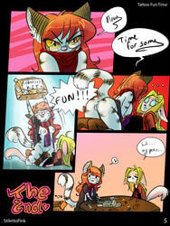 anthro breasts comic end_page english_text feline female fur furry machine mechanical page_5 pussy robot scarf stilettopink stripes text