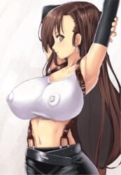 2d 2d_animation animated areola_bulge arms_up belly beltskirt big_breasts black_skirt bouncing bouncing_breasts breathing brown_eyes brown_hair crop_top earrings edit erect_nipples female female_only final_fantasy final_fantasy_vii gif gloves huge_breasts human long_hair looking_at_viewer midriff nagase_haruhito navel nipple_bulge nipples nipples_visible_through_clothing pale pokies sideboob sideskirt skirt solo suspenders tank_top tifa_lockhart transparent white_shirt white_top