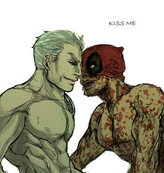 2boys abs aqua_eyes cable_(x-men) deadpool gay male male_nipples male_only marvel muscles nathan_summers nude pecs wade_wilson white_hair x-force x-men yaoi