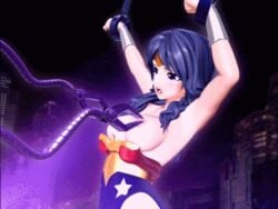 1girls 3d @oz animated black_hair blue_eyes bondage bracer breasts chains dc_comics female female_focus lowres nipple_clamps nipple_tweak nipples ore_no_yome_wa_super_heroine solo_focus steel_bondage tiara topless torture wonder_woman wonder_woman_(series)