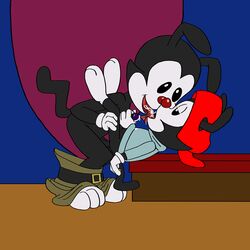 anal animaniacs black_fur clothes cobra_mcjingleballs color feral fur hat incest insertion kissing male male_only multiple_males penis sex side_view tagme wakko_warner white_fur yakko_warner yaoi