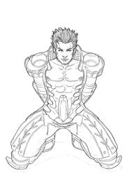 1boy abs big_penis boner clothed erection final_fantasy final_fantasy_xii foreskin male male_only monochrome muscular muscular_male penis penis_out schizoid solo tagme uncircumcised vossler vossler_azelas yaoi