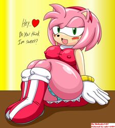 adc1309 amy_rose anthro clothes female female_only fur hedgehog mammal nobody147 pink_fur sega sitting solo sonic_(series) tagme thick_thighs