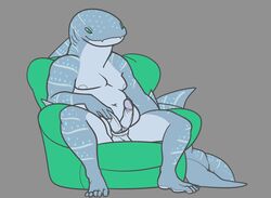 2013 anthro areola armchair azrael_rhincodon balls chair chubby diphallia diphallism erection fish furry green_eyes grey_background grotesqueerie hemipenes humanoid_penis male male_only marine multi_penis muscles navel nipples no_humans nude overweight penis plain_background shark solo spots uncut whaleshark