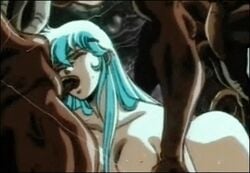 animated blue_hair cave creature double_penetration endured_face fellatio lyon_densetsu_flare monster nude oral penetration rape sparks sweat uchida_yoshihisa uncensored