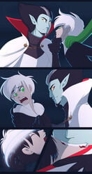 2boys bite cape danny_fenton danny_phantom faint gay ghost glowing_eyes male male_only malesub monster_boy red_eyes restrained scream surprised transformation unconscious vlad_masters white_hair yaoi