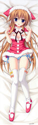 blonde_hair blue_eyes blush breasts christmas dakimakura female fixed high_resolution hontani_kanae long_hair long_image looking_at_viewer moribe_(rabumanyo) nipples panties tall_image