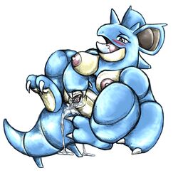 breasts female masturbation nidoqueen nintendo plain_background pokemon pokemon_(species) pussy pussy_juice solo tranquilmyst video_games white_background