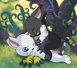 blackgatomon blush digimon female gatomon lying male one_closed_eyes sex straight tricksta