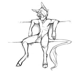 balls dogrot furry hooves horn male male_only monochrome no_humans sitting solo