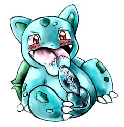 1boy autofellatio bulbasaur erection fellatio green_body male male_only masturbation nintendo oral penis plain_background pokémon_(species) pokemon pokemon_rgby precum red_eyes solo tranquilmyst white_background