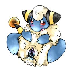 female mareep nintendo plain_background pokemon pussy pussy_juice red_eyes solo tranquilmyst white_background white_fur