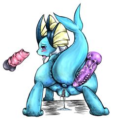 ass blue_body disembodied_penis eeveelution female looking_back male nintendo penis plain_background pokémon_(species) pokemon pokemon_(species) presenting presenting_hindquarters purple_eyes pussy pussy_juice straight tail tranquilmyst vaporeon white_background