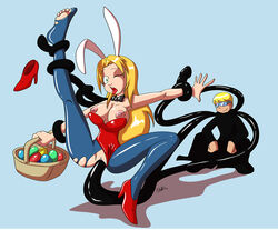 big_breasts blonde_hair breasts bunnygirl cosplay dahs easter easter_eggs eggs green_eyes hair high_heels igocu knightsnipe pantyhose tentacle torn_leggings ucogi vaginal_penetration