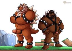 almasy anthro balls bear beard biceps big_muscles bowser chubby cigar cock_ring duo erection facial_hair fur furry harness hat horn humanoid_penis male male_only mammal mario_(series) mastertrucker musclegut muscles nintendo nude penis precum standing zeid