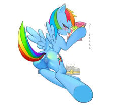 2013 anus blush book cutie_mark equine female friendship_is_magic hair half-closed_eyes horse japanese_text looking_at_viewer looking_back multicolored_hair muraachi my_little_pony pegasus plain_background pony purple_eyes pussy rainbow_dash_(mlp) rainbow_hair raised_tail solo straight_hair text white_background wing_boner wings