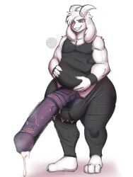 anthro asriel_dreemurr ass balls belly big_balls big_butt big_penis biped black_penis bodily_fluids bottomwear bovid caprine clothing cursedvoid erection genitals glans goat hi_res horn huge_cock humanoid_genitalia humanoid_penis hybrid_genitalia hybrid_penis hyper hyper_genitalia hyper_penis leggings legwear male male_anthro mammal medial_ring medial_ringed_humanoid_penis medial_ringed_hybrid_penis pants penis plantigrade slightly_chubby smile solo sportswear standing sweat thick_thighs undertale undertale_(series) vein veiny_penis yoga_pants