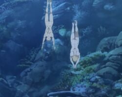 2boys ass ass back canonical_scene dr.stone male male_only nanami_ryusui public_nudity screenshot sea soyuz swimming