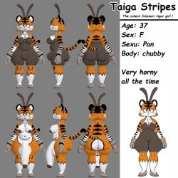 3d anthro ass belly big_butt big_penis blender_(artwork) clothed clothing digital_media_(artwork) fake_ears fake_rabbit_ears felid female futanari genitals herm hi_res intersex mammal model_sheet nude pantherine penis simple_background smile sonivor thick_thighs tiger