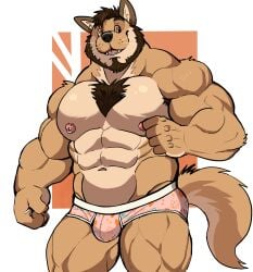 anthro balls bara barazoku beard bulge canine chest_tuft darknaigart facial_hair flaccid furry gay male male_only muscles muscular nipple_piercing penis solo solo_male underwear underwear_only