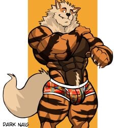 anthro arcanine balls bara barazoku bulge darknaigart flaccid furry gay male male_only muscles muscular nintendo penis pokemon solo solo_male spotted_fur underwear underwear_only