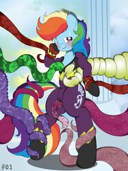 1girls 2012 bodysuit cameltoe equine female flight_suit friendship_is_magic hair horse multicolored_hair my_little_pony pony rainbow_dash_(mlp) shadowbolts_(mlp) solo straight_hair tentacle v-d-k wink