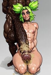 ai_generated big_penis cuckold dark-skinned_male flat_chest gwee huge_cock league_of_legends netorare ntr smegma zeri_(league_of_legends)