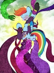 2012 anal anal_sex anus blush bound closed_eyes cloud cum cum_in_ass cum_in_mouth cum_inside cutie_mark equine female friendship_is_magic hair horse inflation multicolored_hair my_little_pony pegasus penetration pony rainbow_dash_(mlp) rainbow_hair solo stomach_bulge straight_hair tentacle v-d-k wings