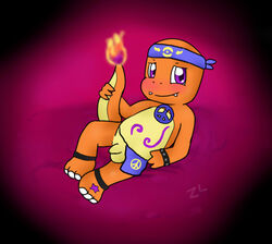 2013 balls blush charmander fire looking_at_viewer male male_only nintendo nude penis plain_background pokémon_(species) pokemon pose reptile scalie smile solo tail tail_fire video_games young zekromlover