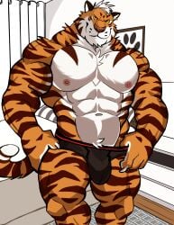 anthro balls bara barazoku bulge darknaigart flaccid furry gay male male_only muscles muscular nipples penis solo solo_male tiger underwear underwear_only