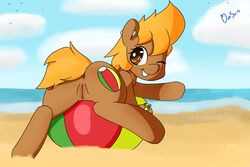 anus beach beachball_(oc) boltswift brown_eyes cutie_mark equine female hair horse my_little_pony original_character piercing pony pussy sand sea seaside solo water