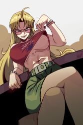 1girls alternate_version_available barstool black_lagoon crop_top eda female hi_res naluxk_(artist) navel skirt underboob