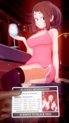 3d artist_request big_penis black_penis dark-skinned_male interracial koikatsu my_hero_academia ochako_uraraka paizuri pink_dress tight_clothing