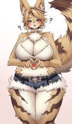 1girls anthro bare_shoulders best_girl blonde_hair blush booty_shorts breasts cat_ears cat_tail catgirl choker cleavage daisy_dukes female female_only green_eyes kemono kemonomimi kkhyun5016 large_breasts long_hair long_tail midriff midriff_baring_shirt neck_tuft ponytail pulchra_(zenless_zone_zero) pulchra_fellini sharp_teeth short_shorts thick_thighs white_fur white_topwear wide_hips yellow_fur yellow_hair zenless_zone_zero