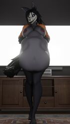 1girls 3d 3d_(artwork) ambiguous_prey anthro anthro_female anthro_pred belly belly_bulge big_belly big_belly_bulge big_breasts black_hair black_hair_female breasts exposed_boobs exposed_breasts female female_focus female_only female_pred human_prey mal0 mal0_(species) oral_vore reddyydude scp-1471 scp-1471-a scp_foundation sharp_teeth skull_face soft_vore solo solo_female solo_focus standing tongue tongue_out vore vore_belly