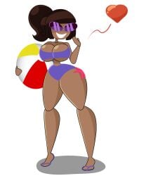 1girls big_breasts cleavage dark-skinned_female disney female knick_knack large_hips long_hair narrow_waist permanent_smile pixar smiling sunglasses sunnification sunny_persona swimsuit thin_waist water wide_hips