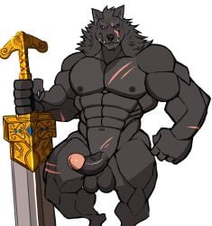 anthro balls bara barazoku blaidd_(elden_ring) boner darknaigart elden_ring erection furry male male_only muscles muscular nude penis solo solo_male sword wolf