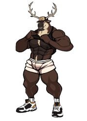 anthro antlers balls bara barazoku bulge darknaigart deer flaccid furry gay jett_(darknaig) male male_only muscles muscular penis solo solo_male undressing