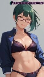 1girls ai_generated bra curvaceous curvy curvy_body curvy_female electroworld female female female_focus female_only glasses green_hair highres inviting_to_sex jujutsu_kaisen panties seductive seductive_look seductive_pose shiny_skin solo solo_female uncensored underwear voluptuous voluptuous_female zenin_maki