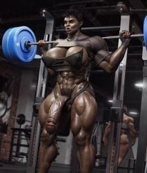 3d futanari green_skin gym huge_cock muscular muscular_futanari orc penis weightlifting yungscumbag