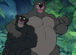 anthro bagheera baloo bara barazoku bear darknaigart disney male male_only muscles muscular nude panther the_jungle_book ursid ursine