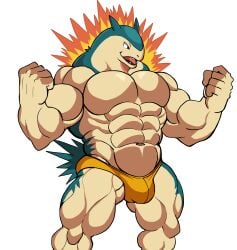 anthro balls bara barazoku bulge darknaigart flaccid furry male male_only muscles muscular nintendo penis pokemon solo solo_male typhlosion underwear underwear_only